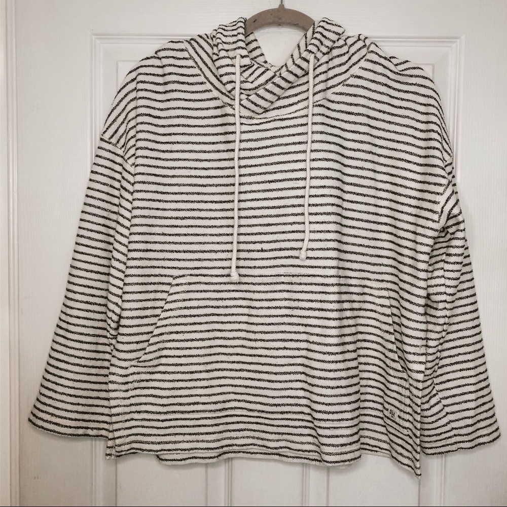 BILLABONG grey and white striped cotton hooded sweater large
